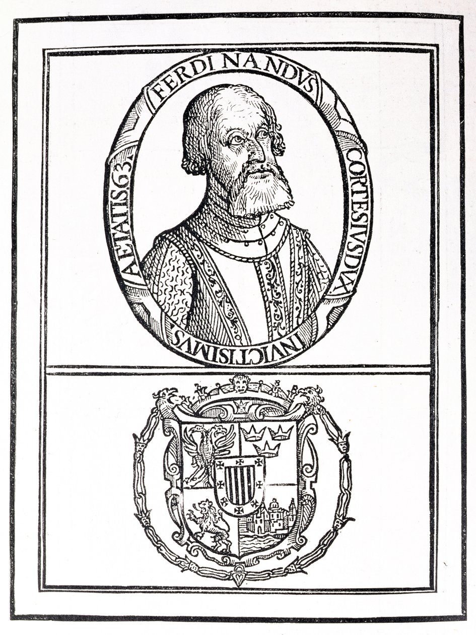 Portrait de Hernado Cortes (1485-1547) et ses armoiries, de 
