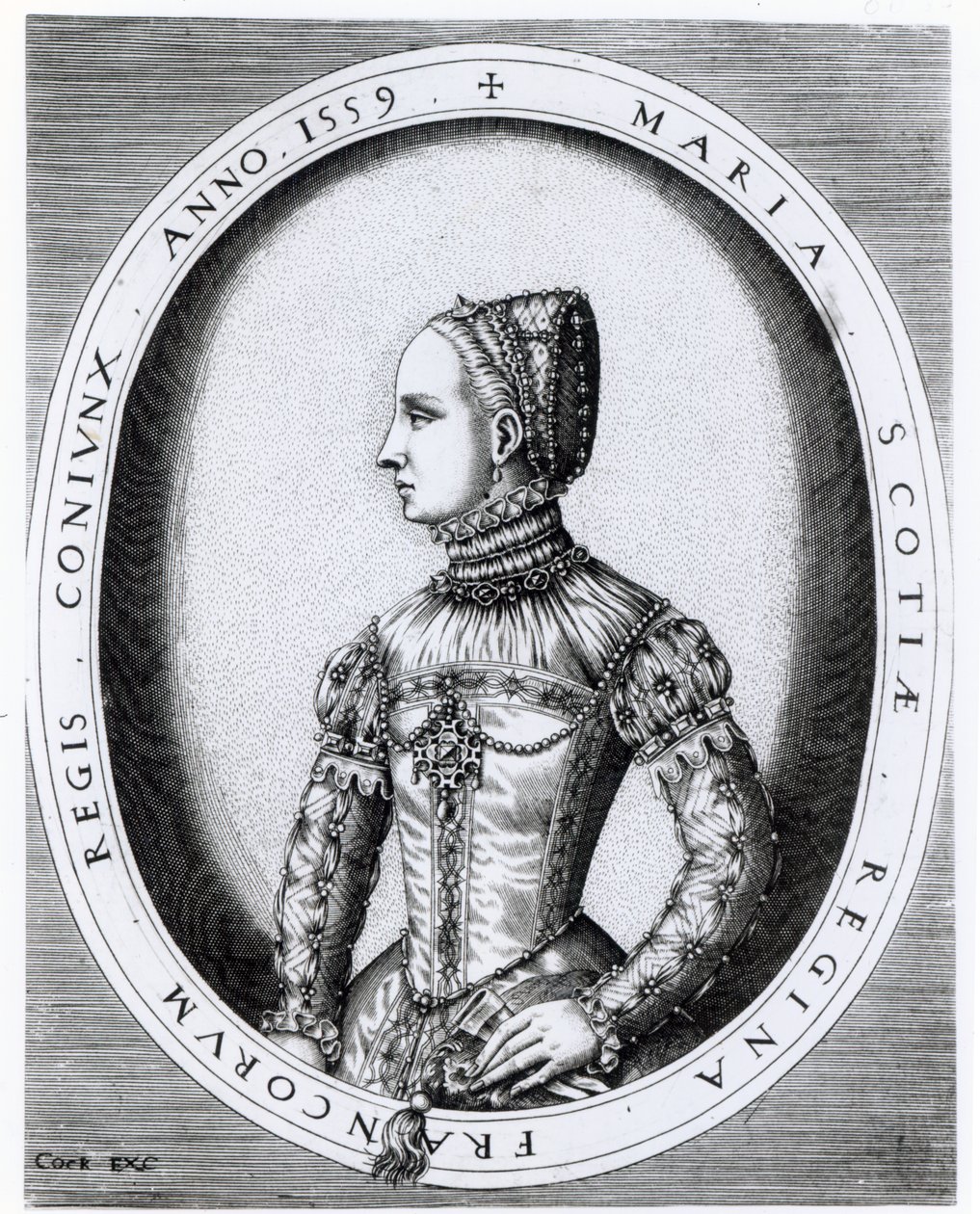 Portrait de Marie Stuart (1542-87) gravé par Hieronymus Cock, 1559 - English School