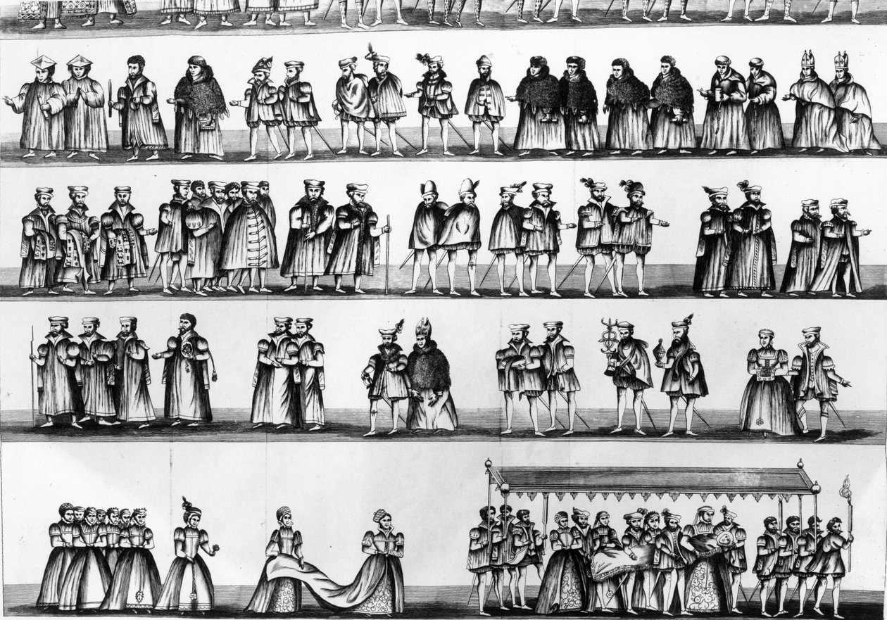 Procession au baptême du prince Arthur, fils de Henri VII, gravé en 1782 - English School