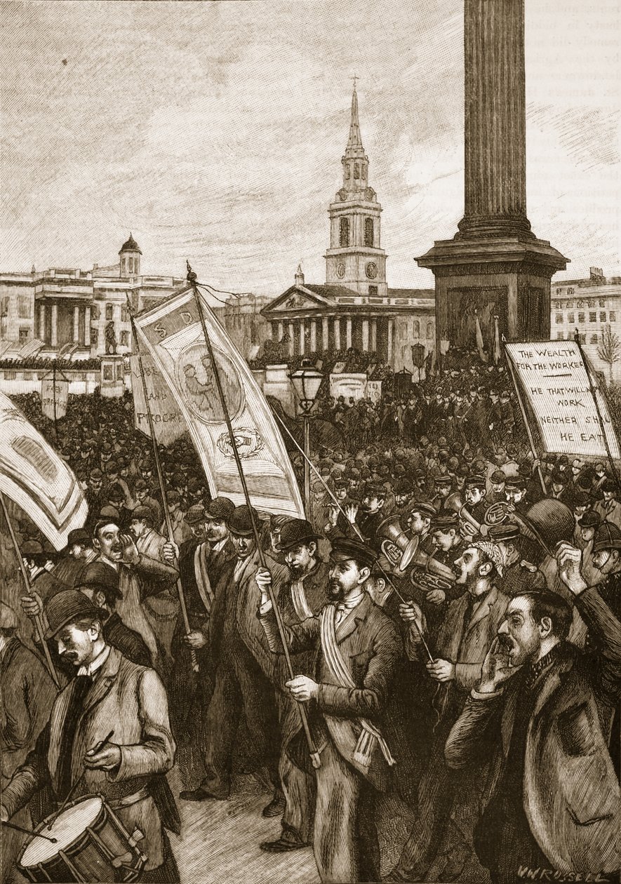 Réunion publique à Trafalgar Square en commémoration du Bloody Sunday, 1892, illustration de Cassells Illustrated History of England - English School