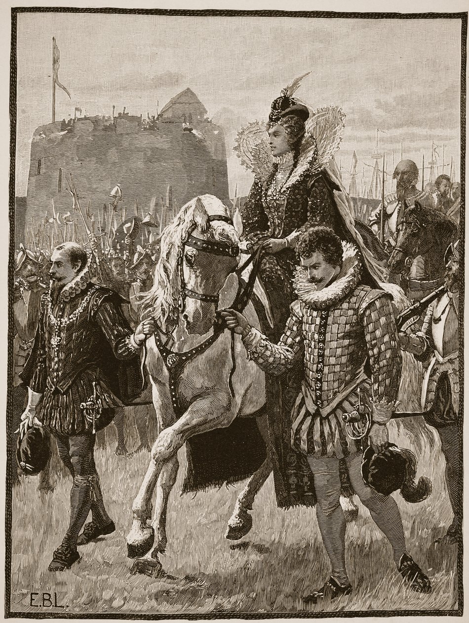 La reine Élisabeth à Tilbury, illustration de Cassells Illustrated History of England - English School