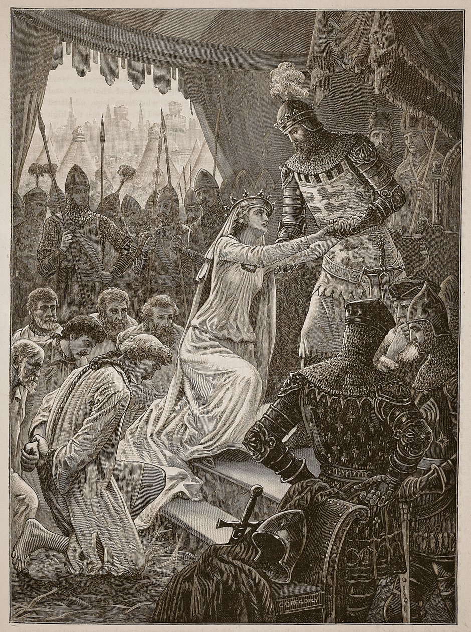 La reine Philippa intercédant pour les bourgeois de Calais, illustration de Cassells Illustrated History of England - English School