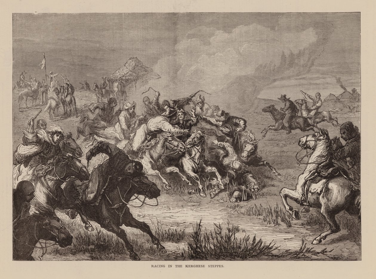 Course dans les steppes kerghizes (gravure) - English School