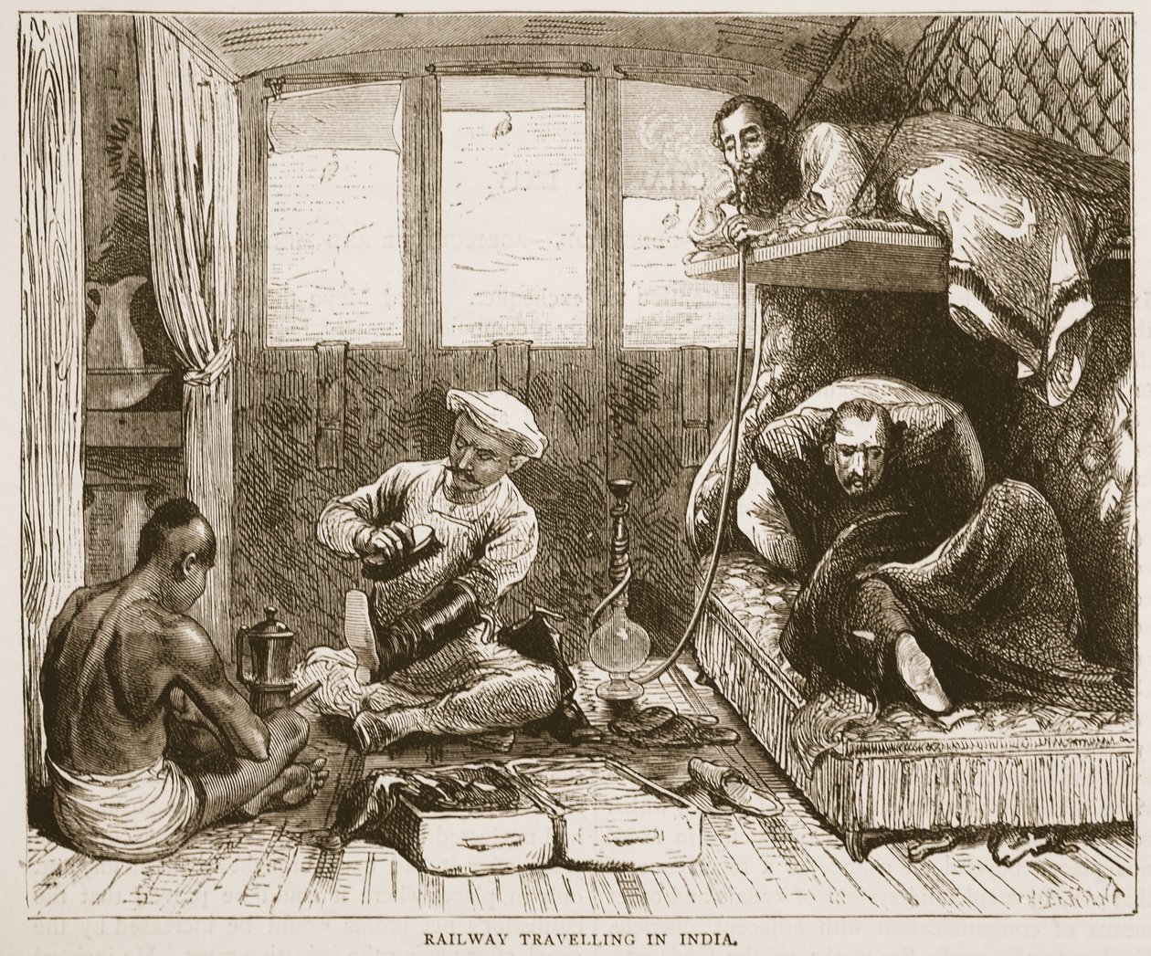 Voyage en train en Inde, illustration de Cassells Illustrated History of England - English School