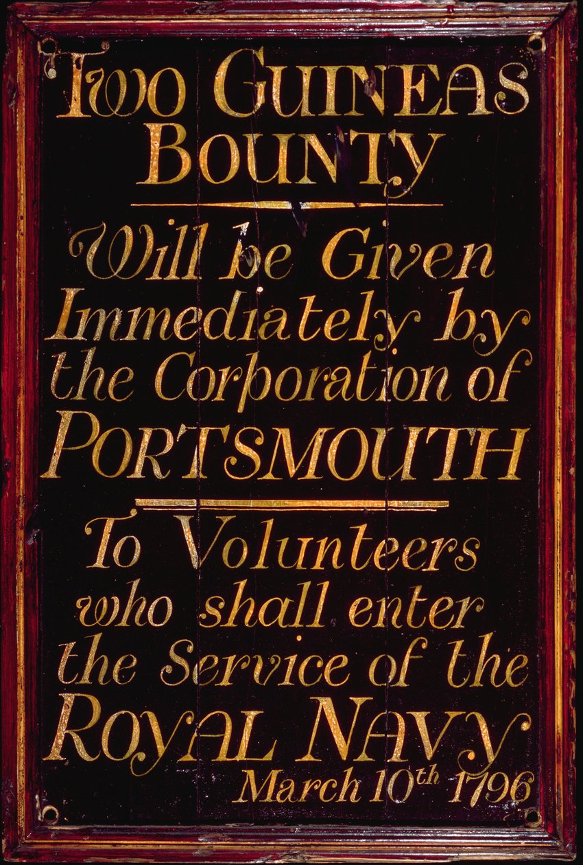 Panneau de recrutement pour la Royal Navy, 10 mars 1796 - English School