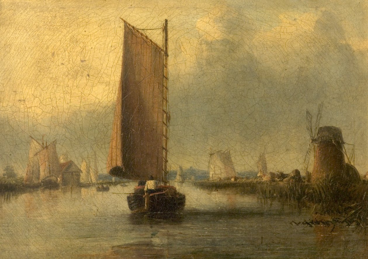 Scène fluviale avec navires - English School