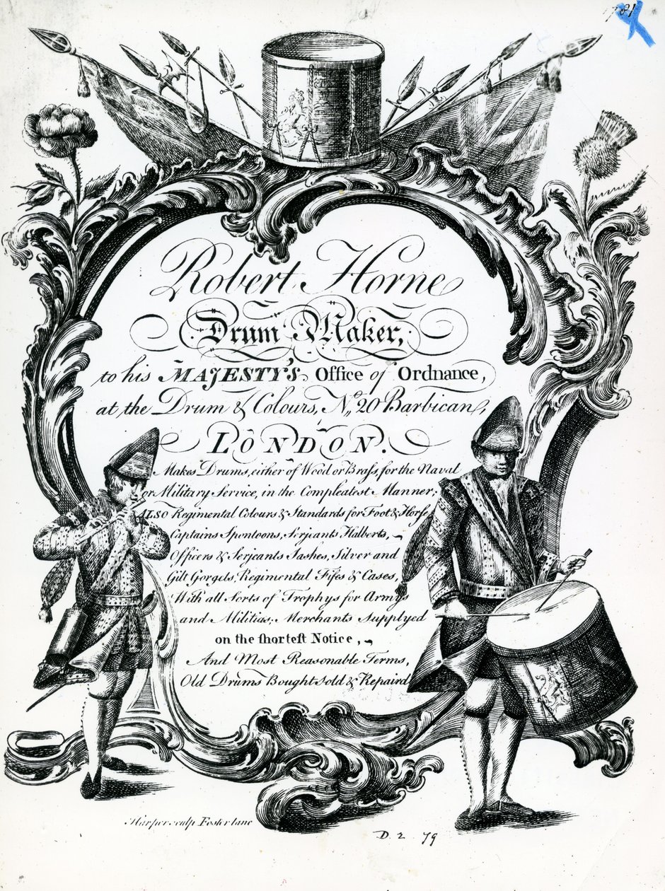Robert Horne, fabricant de tambours (gravure) - English School
