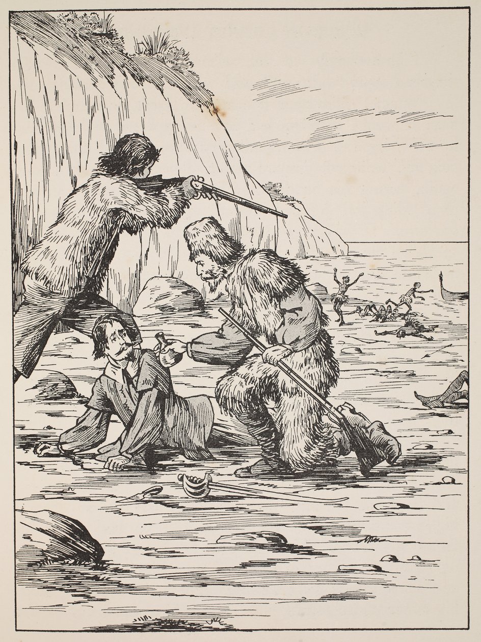 Robinson Crusoé et Vendredi sauvant l