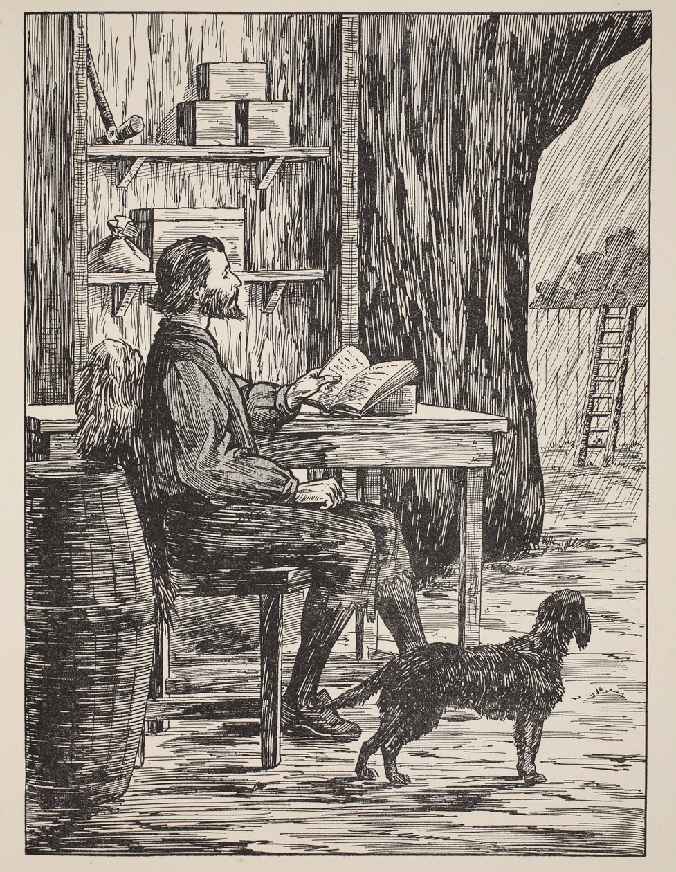 Robinson Crusoé dans sa grotte, illustration de L