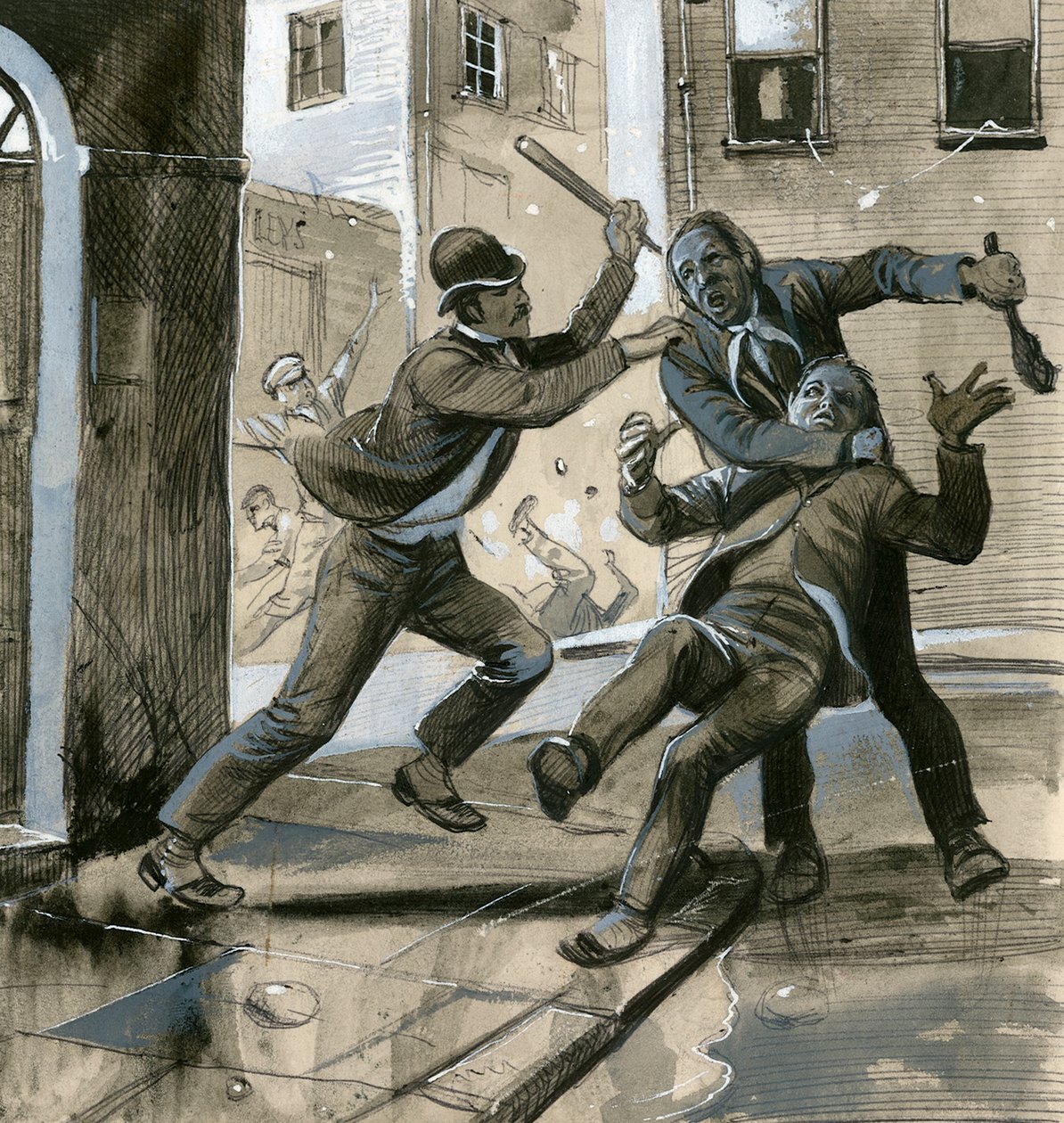 Les Royal Marines en tant que policiers en civil en 1882, aidant la police de Dublin contre les "Invincibles". - English School