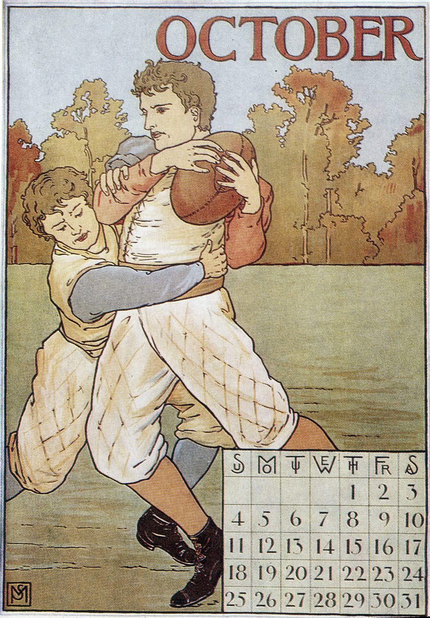 Rugbymen - calendrier anglais, vers 1895 - English School