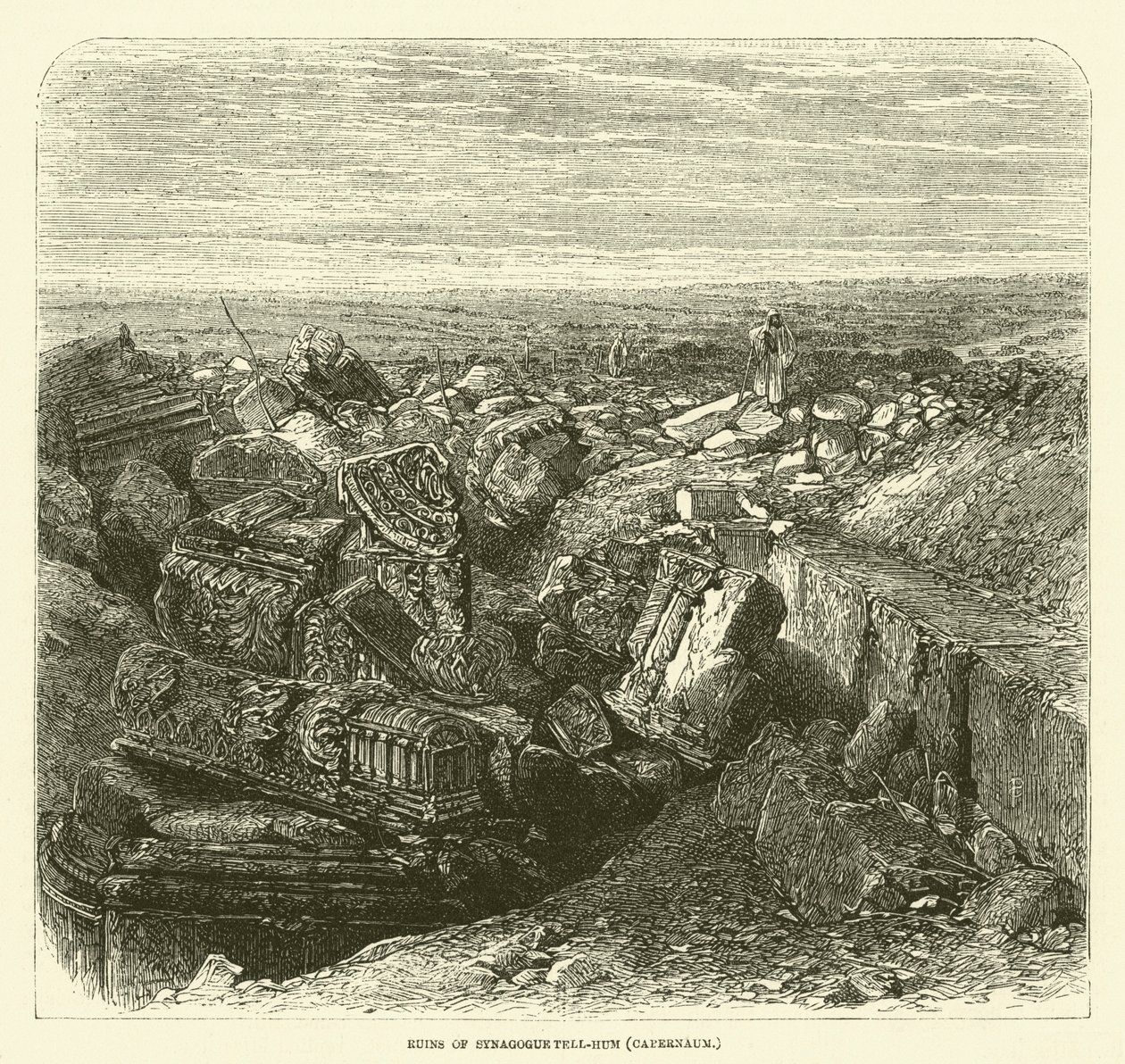 Ruines de la synagogue Tell-Hum (Capharnaüm) (gravure) - English School