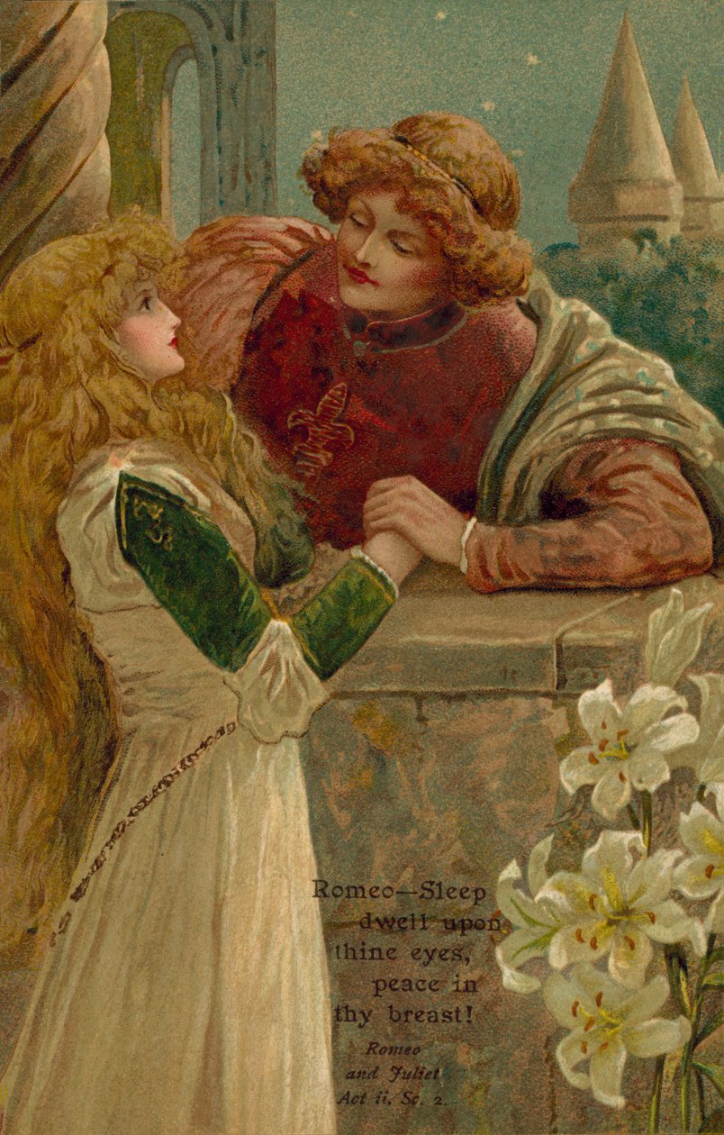 Scène de Roméo et Juliette de William Shakespeare (lithographie couleur) - English School