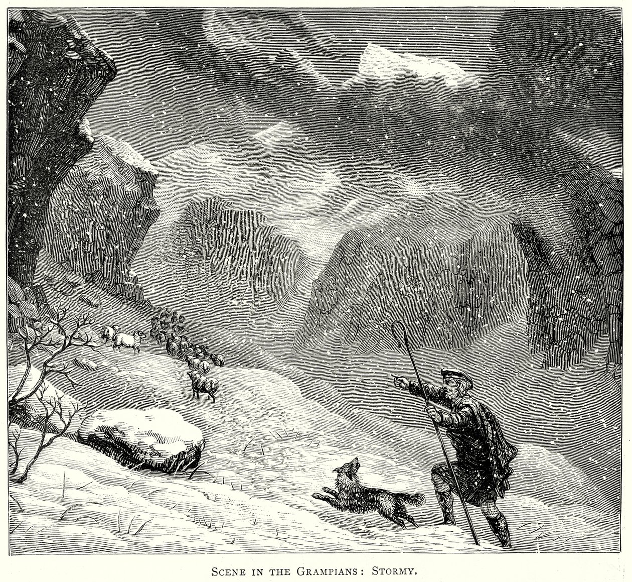 Scène dans les Grampians : Tempête (gravure) - English School