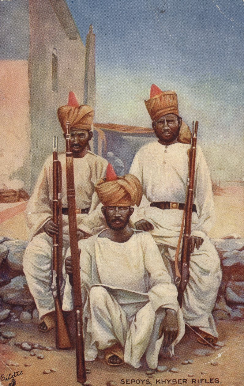 Sepoys, Khyber Rifles (lithographie couleur) - English School