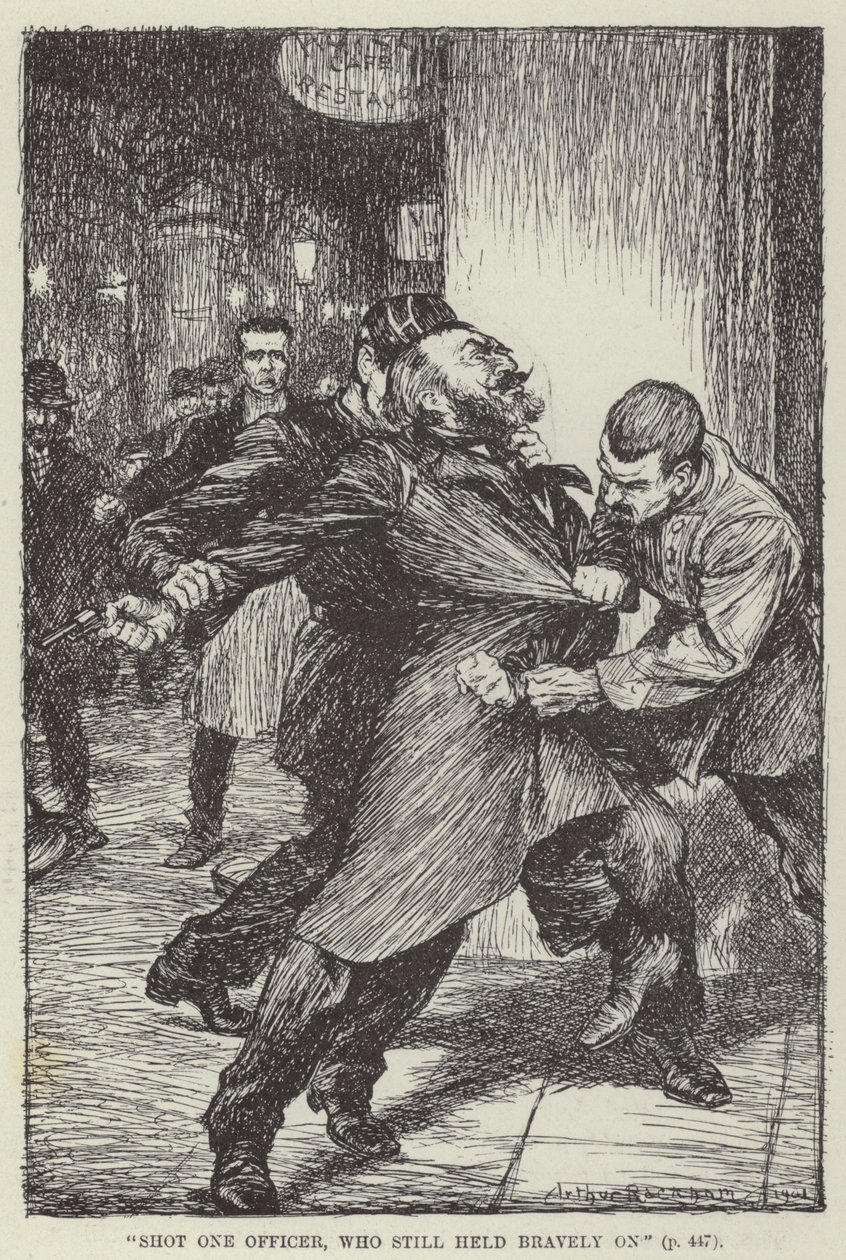 "Un officier a été abattu, mais il a tenu bon" (gravure) - English School