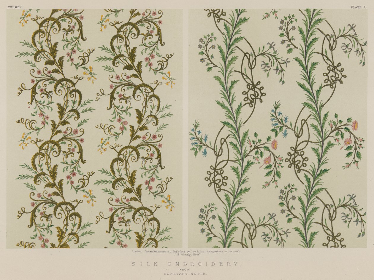 Broderie sur soie de Constantinople (chromolitho) - English School