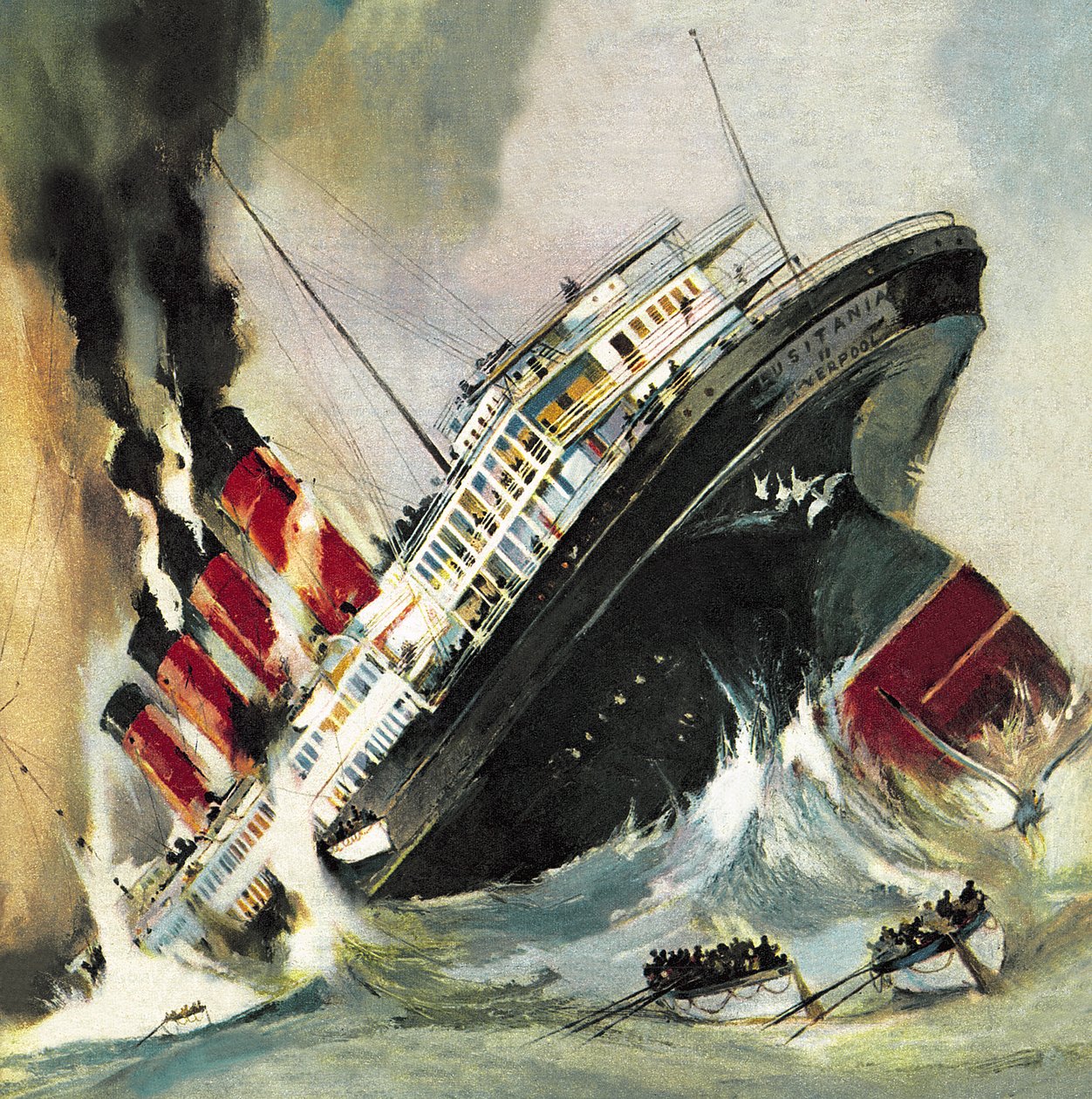 Naufrage du Lusitania en mai 1915 (lithographie) - English School