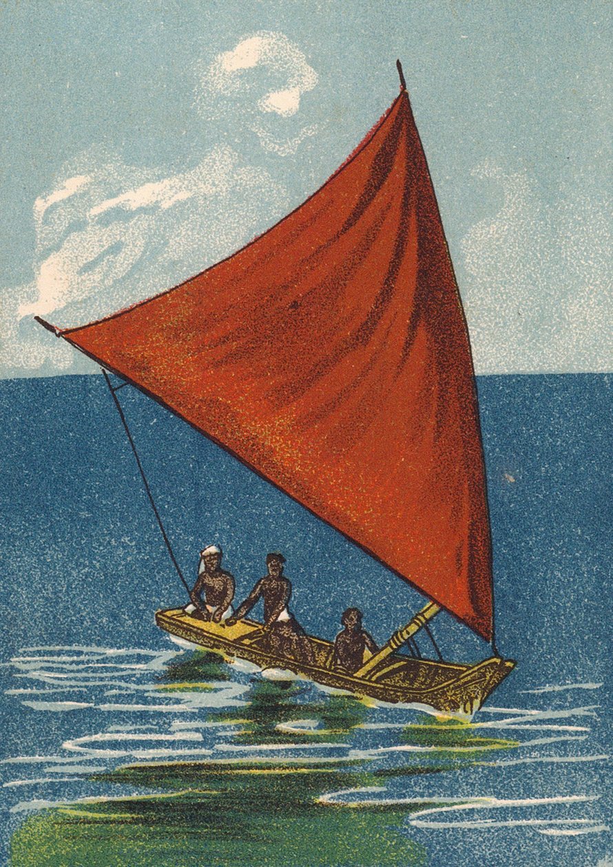 Petit voilier, Inde (lithographie couleur) - English School