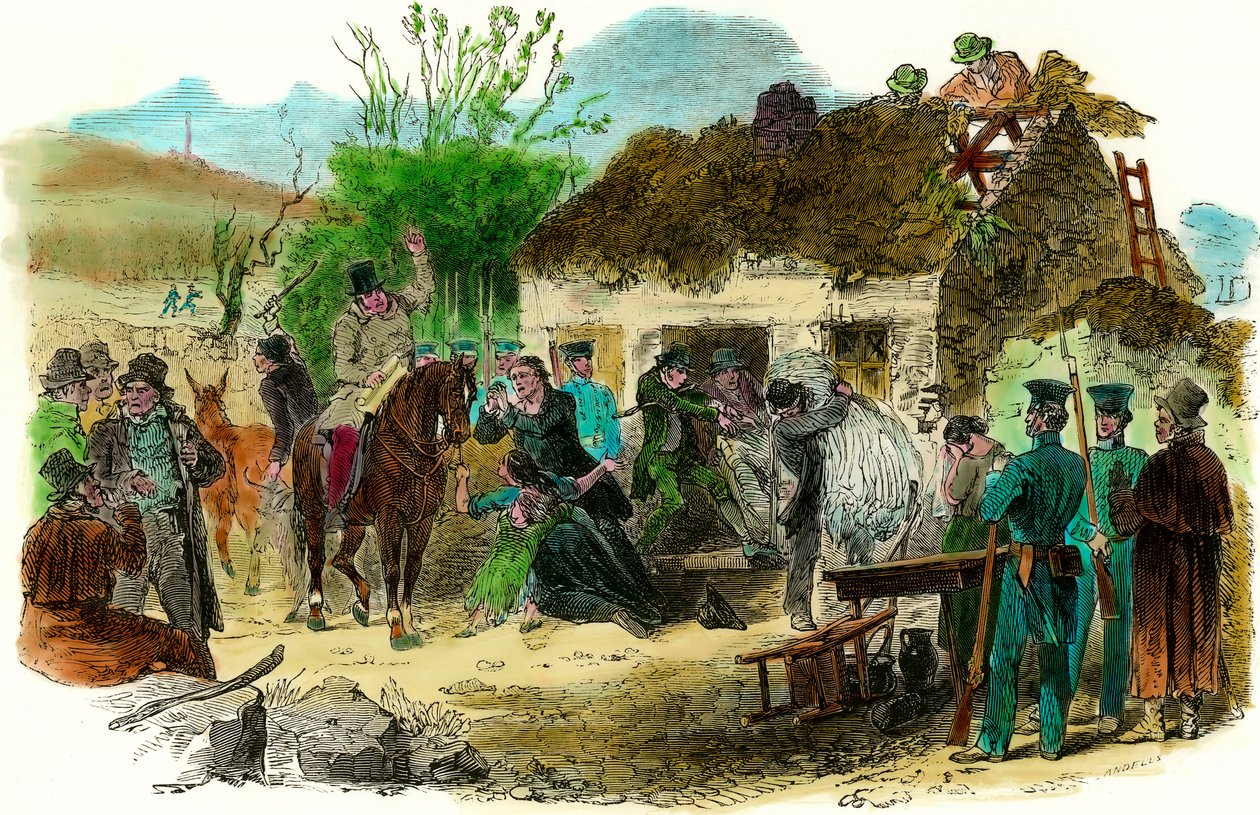 Conditions sociales en Irlande en 1848 expulsion des paysans (illustration london news du 16 décembre 1848) - English School