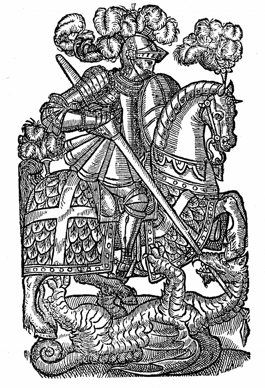 Saint Georges (d. c303), le Chevalier à la Croix Rouge, tuant le Dragon - English School