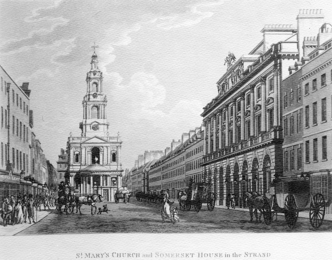 Église St. Mary et Somerset House sur le Strand, 1796 - English School