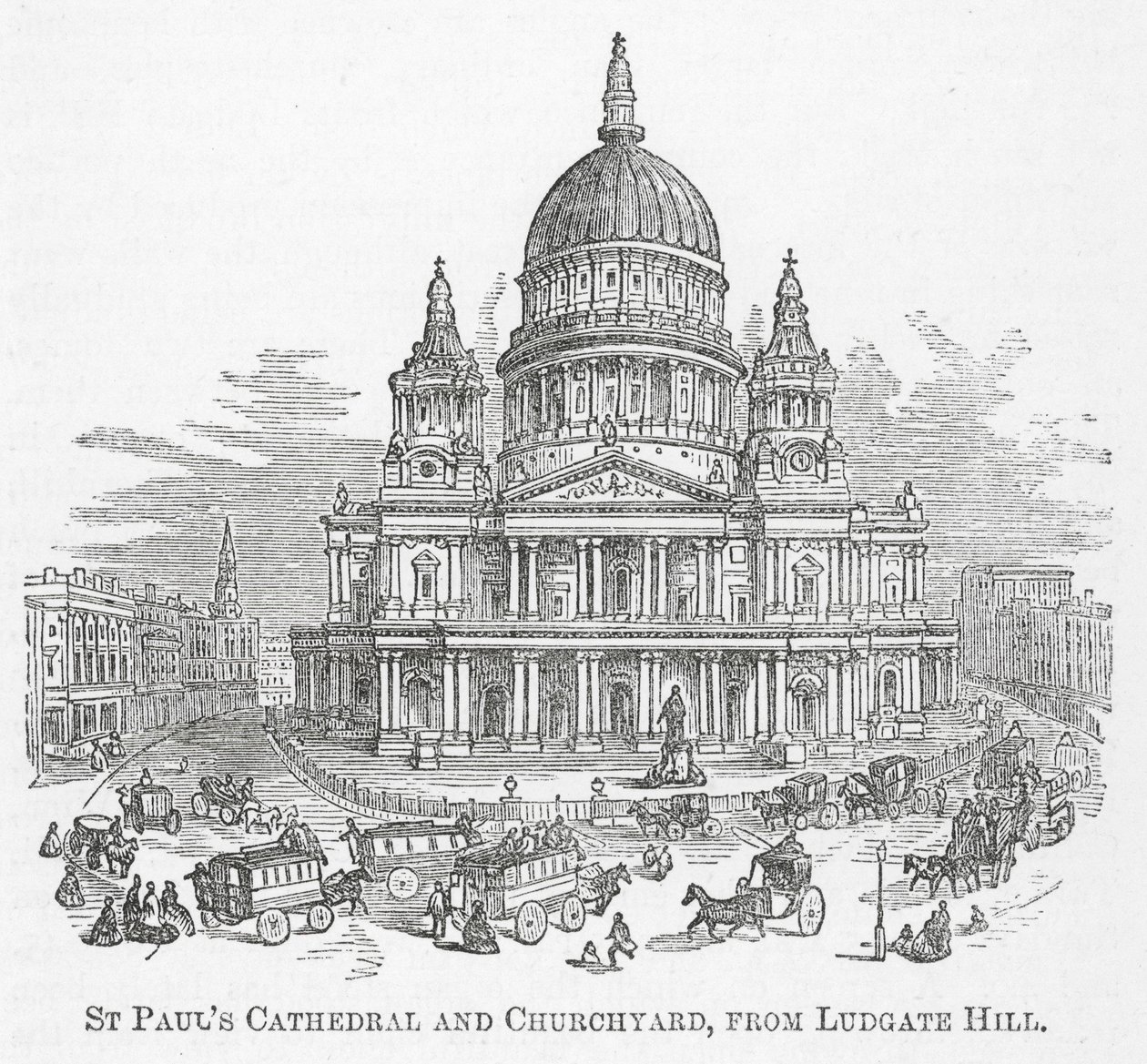 Cathédrale et cimetière de Saint-Paul, depuis Ludgate Hill (gravure) - English School