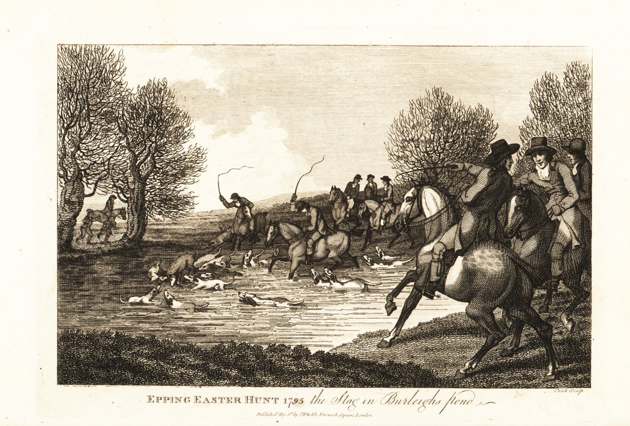 Chasseurs de cerfs et chiens chassant un faon dans la chasse de Pâques d