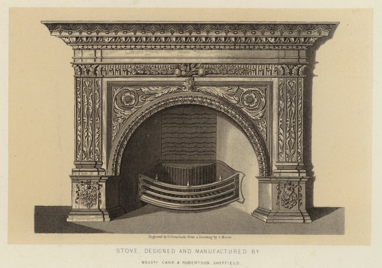 Poêle, conçu et fabriqué par MM. Carr et Robertson Sheffield (litho) - English School