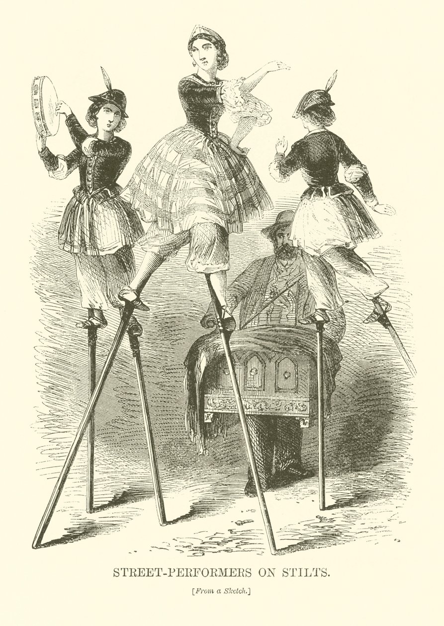 Artistes de rue sur échasses (gravure) - English School