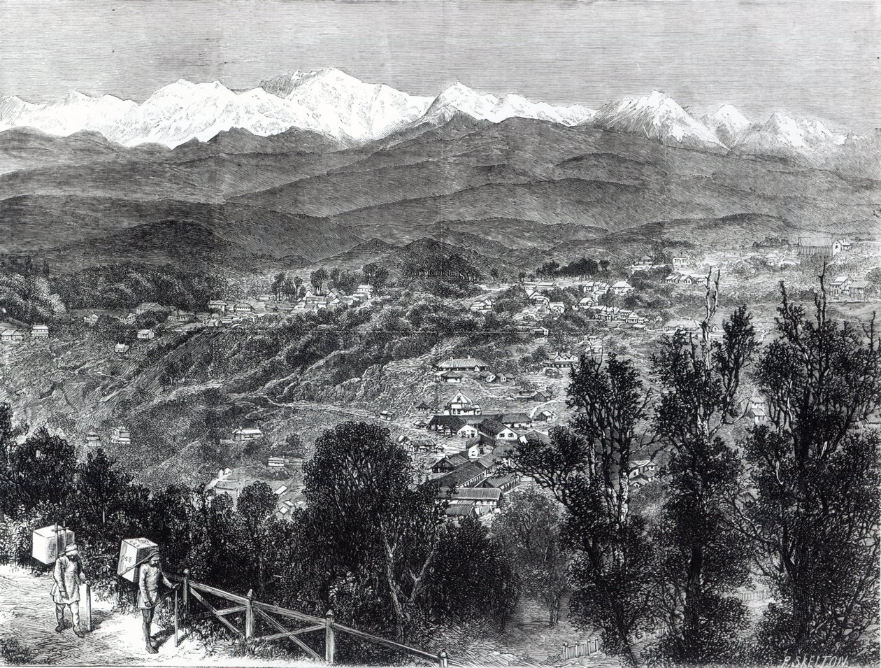 Culture du thé en Inde britannique - Vue de Darjeeling depuis le sud, 1876 - English School