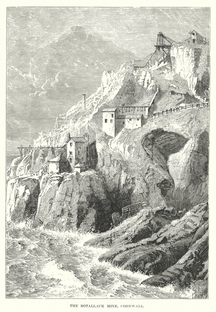 La mine de Botallack, Cornouailles (gravure) - English School