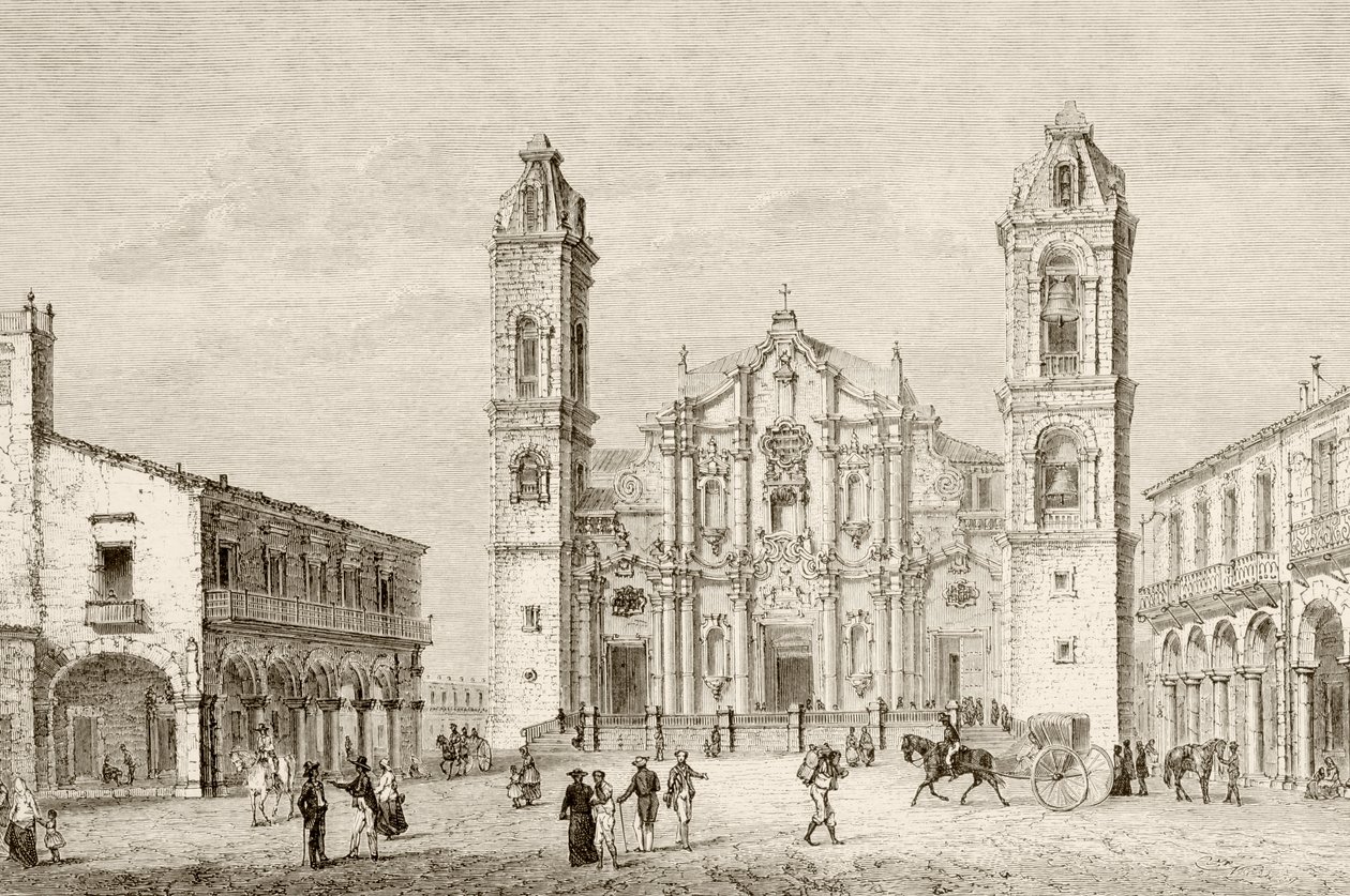 La cathédrale de La Havane, Cuba (lithographie) - English School