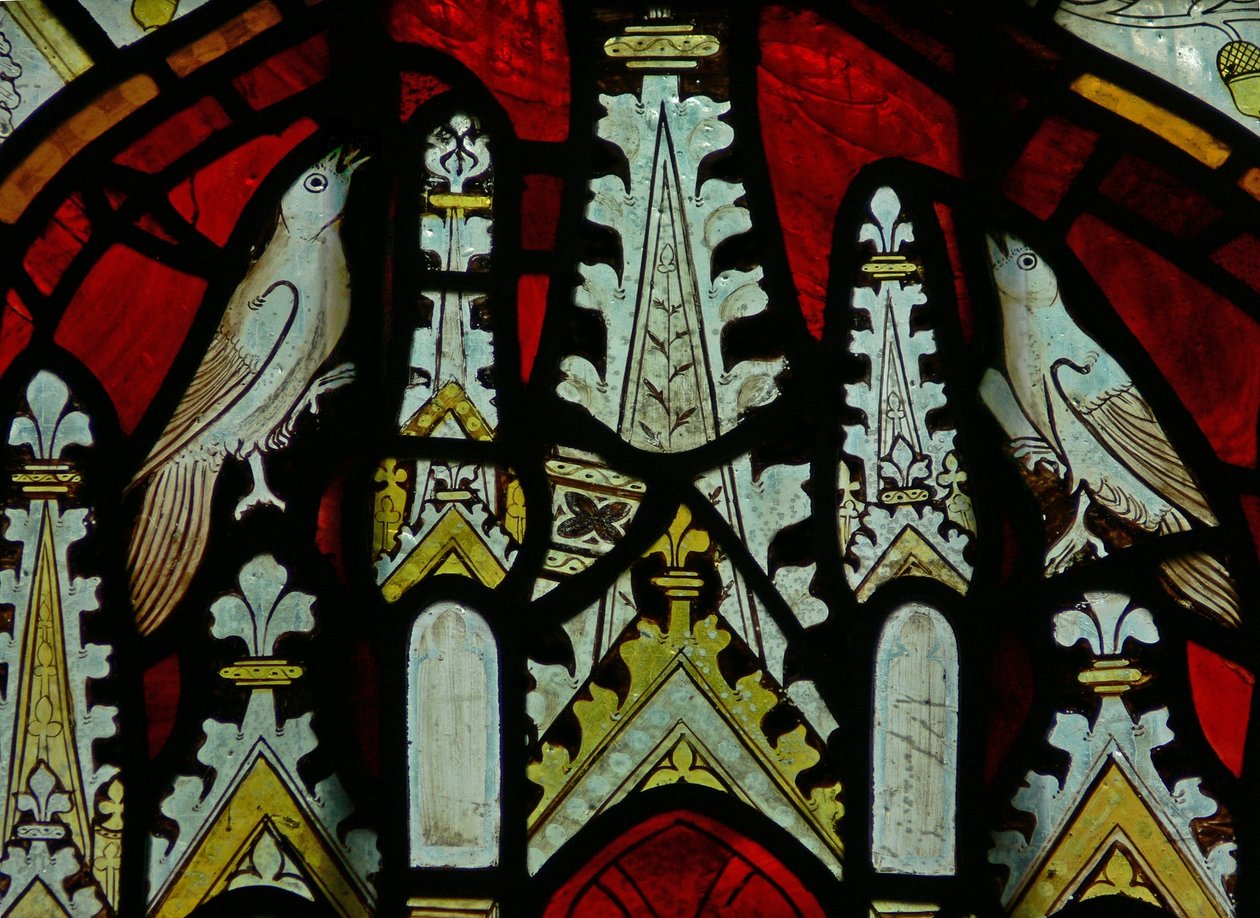 La fenêtre Est (Ew) représentant un dais avec des oiseaux - English School