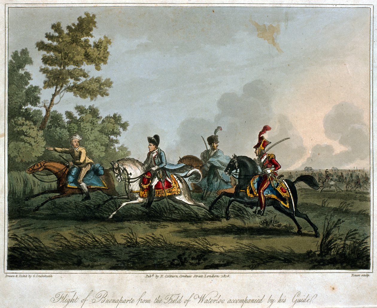La fuite de Bonaparte (1769-1821) du champ de bataille de Waterloo en 1815, 1817 - English School