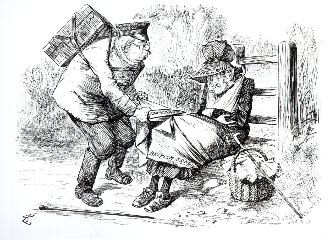 Le voyageur de commerce allemand volant des parts de marché au commerce britannique, caricature de Punch, The London Charivari, 5 septembre 1896 - English School