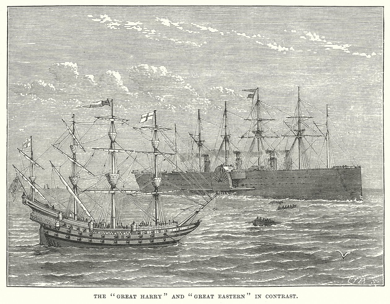 Le "Great Harry" et le "Great Eastern" en contraste (gravure) - English School