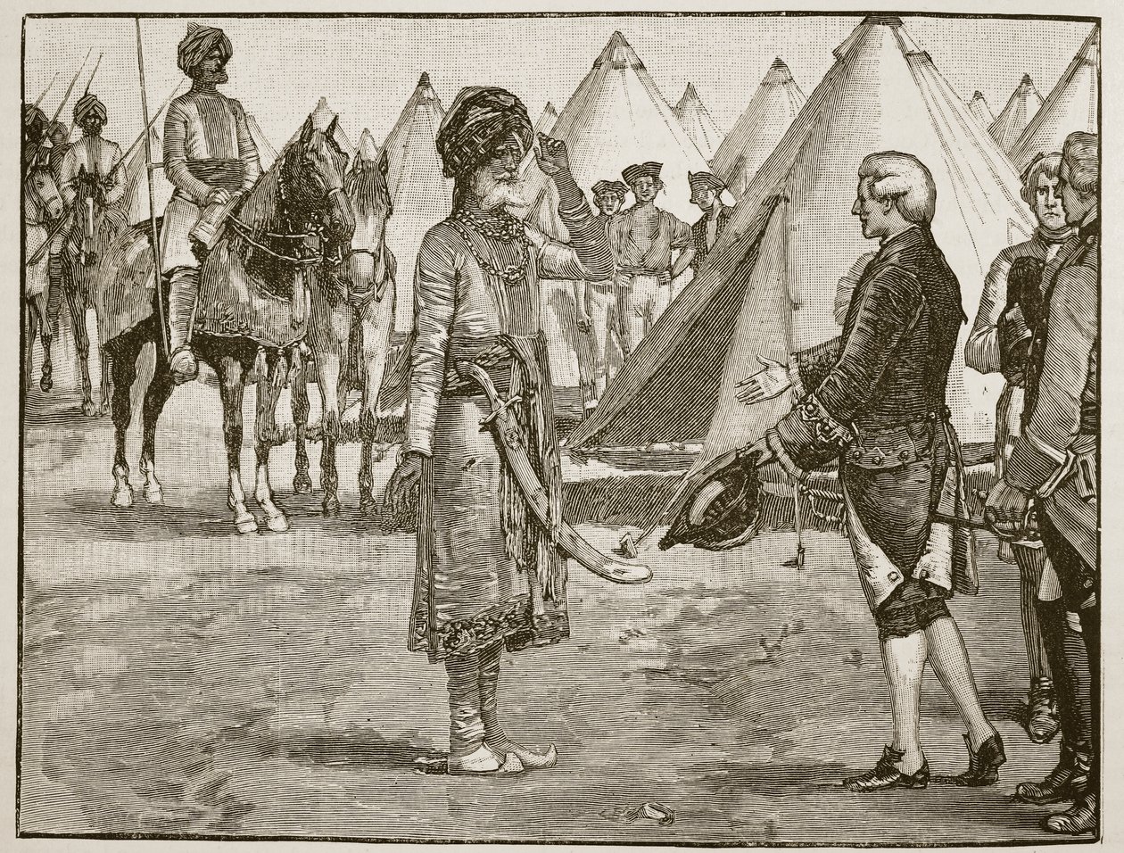 Le Grand Moghol entrant dans le camp anglais, 1765 (illustration de Cassells Illustrated History of England) - English School
