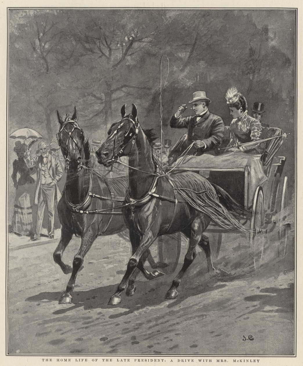 The Home Life of the Late President, a drive with Mrs McKinley (litho) - English School