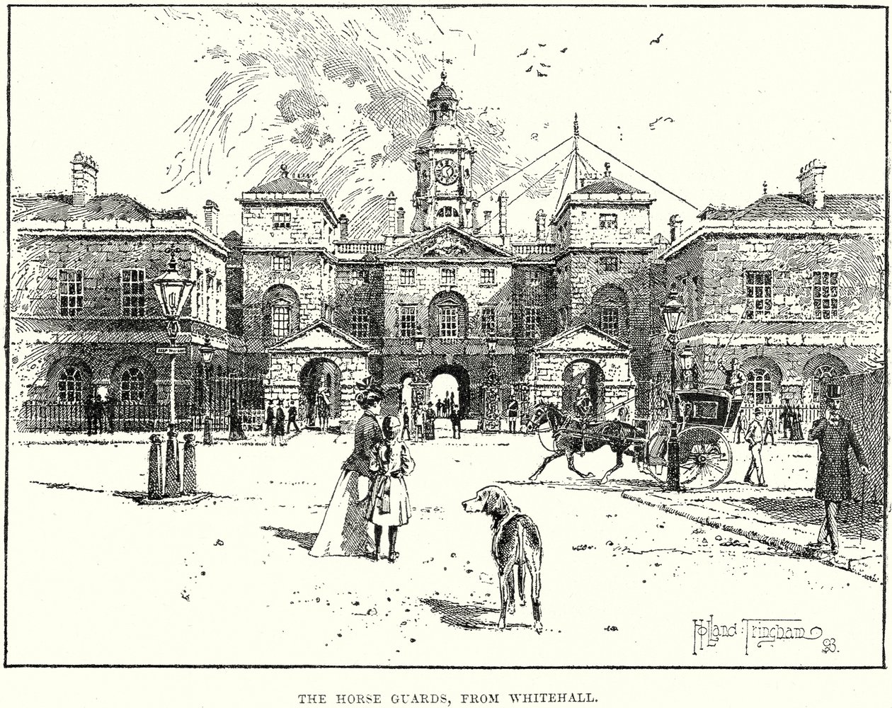 Les Horse Guards, depuis Whitehall (gravure) - English School