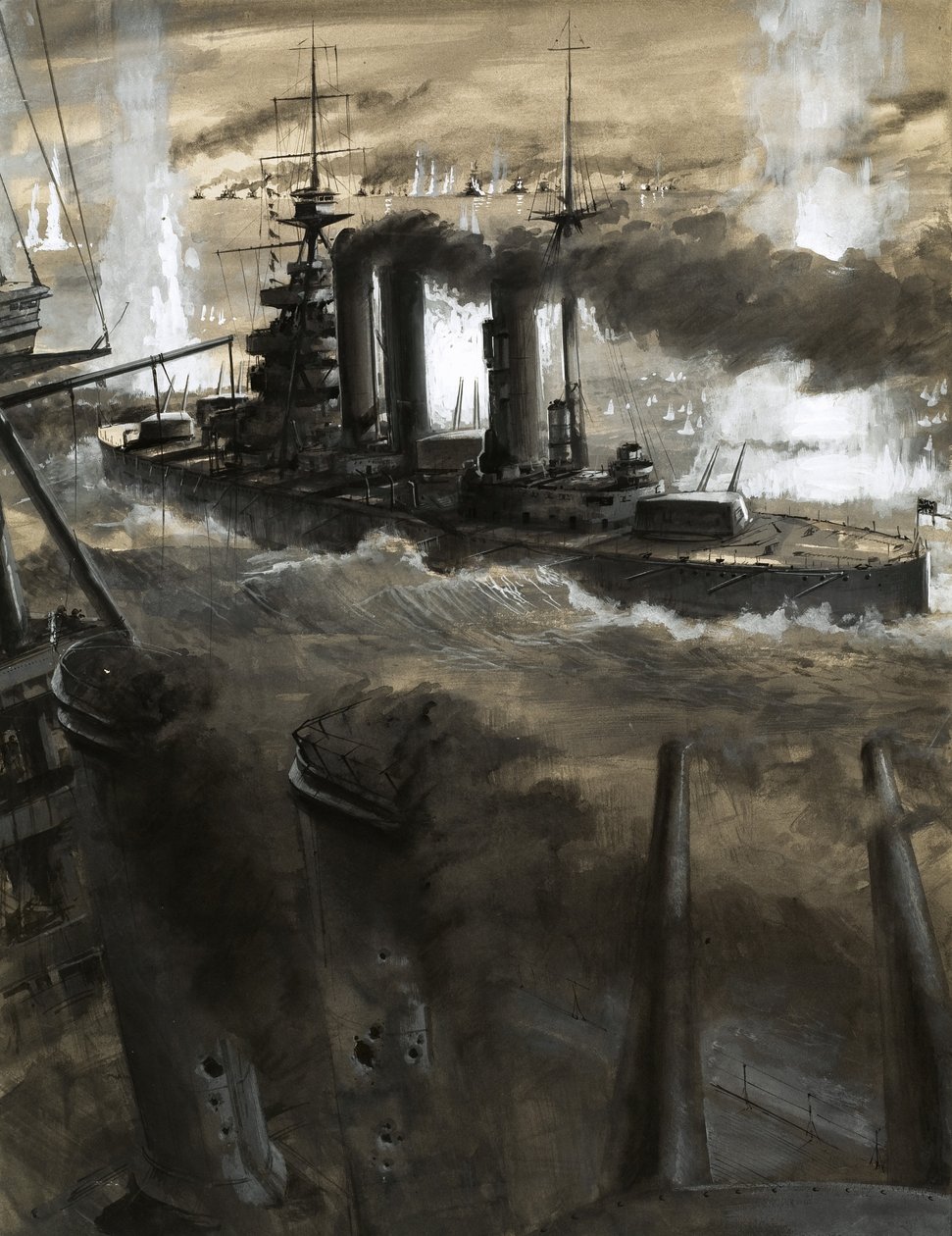 Le Lion, tourné vers la flotte allemande lors de la bataille du Jutland - English School