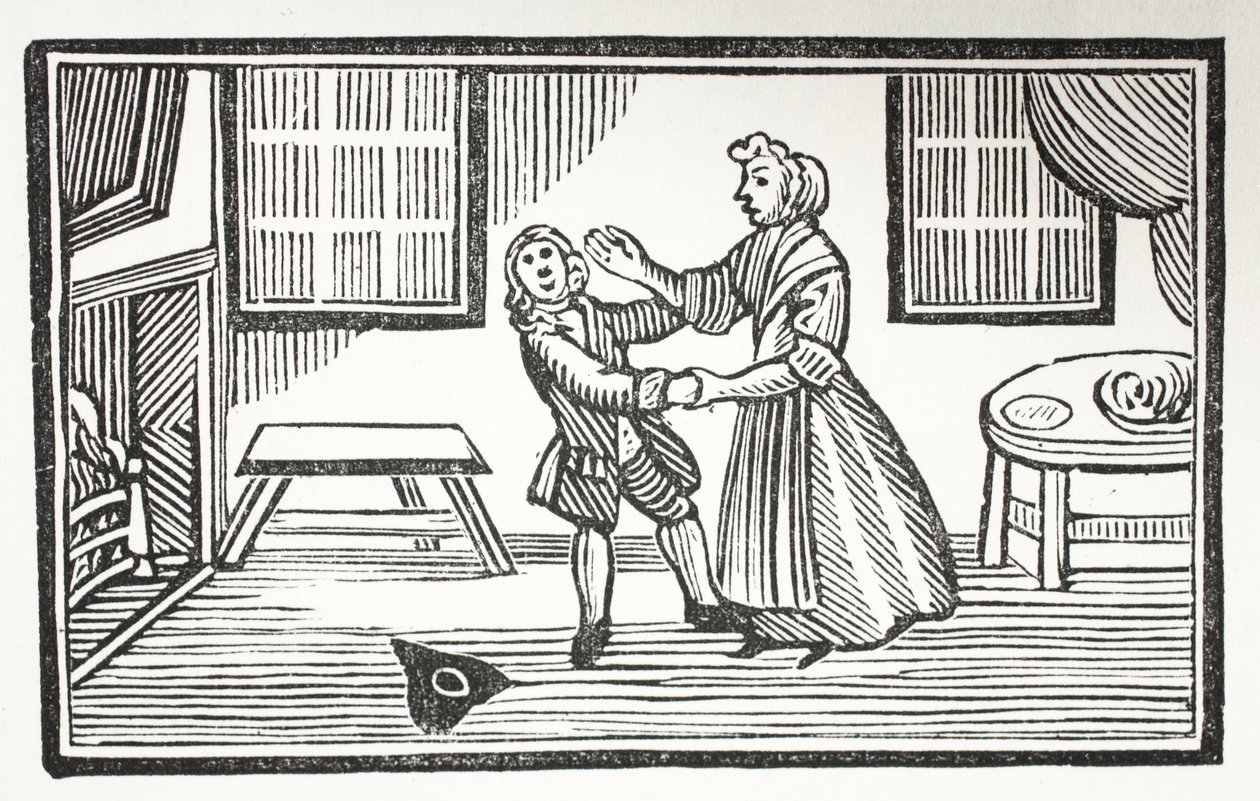 La méthode que Meg a utilisée pour faire payer un des vicaires, illustration de Chap-books du XVIIIe siècle par John Ashton, pub. 1882 - English School