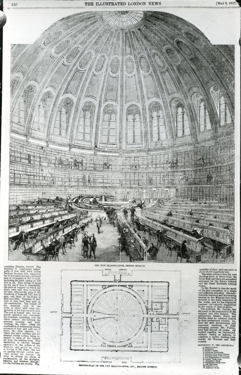 La nouvelle salle de lecture, British Museum, publiée dans The Illustrated London News, 9 mai 1857 - English School