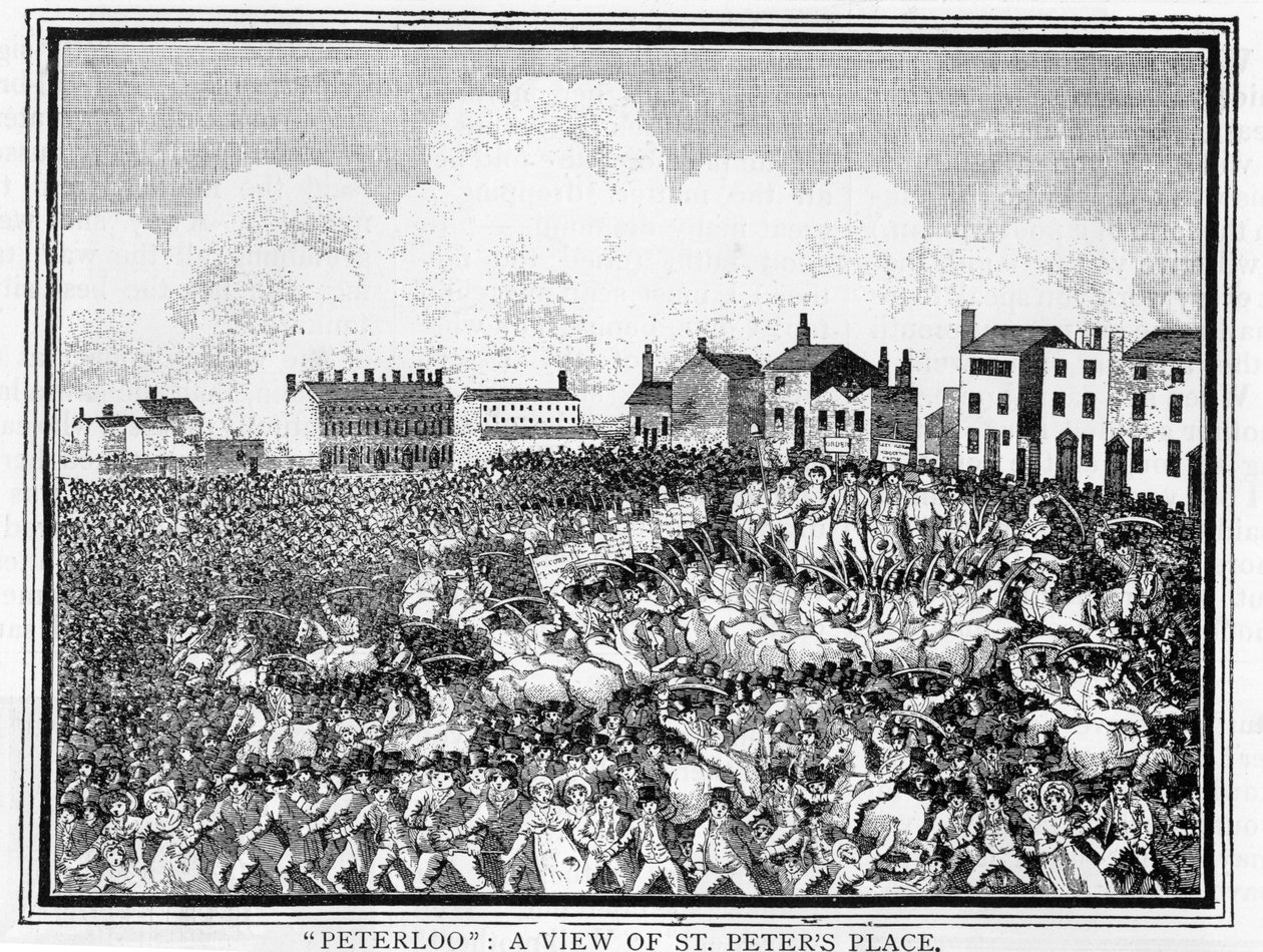 Le massacre de Peterloo, vue de St. Peters Place - English School