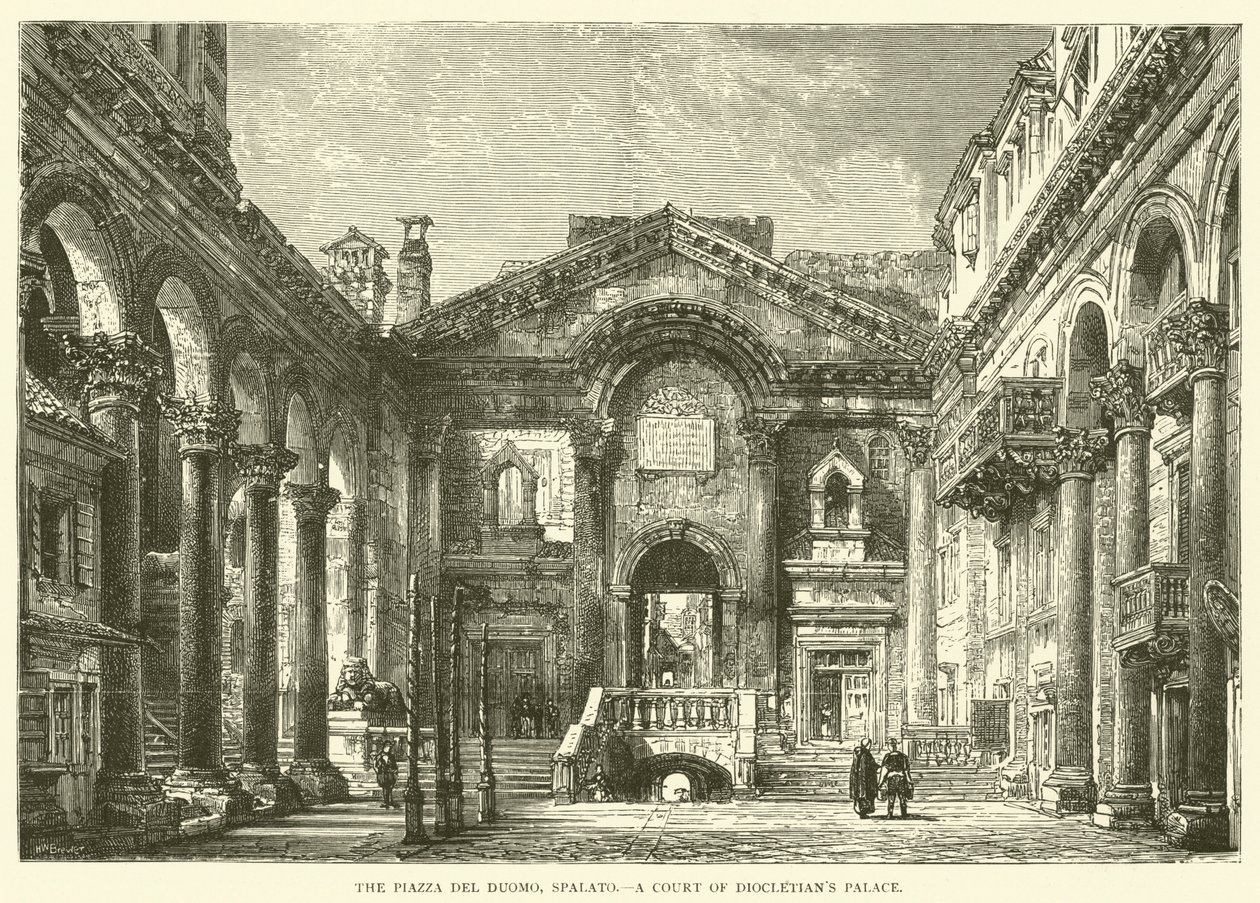 Piazza del Duomo, Spalato, une cour du palais de Dioclétien (gravure) - English School