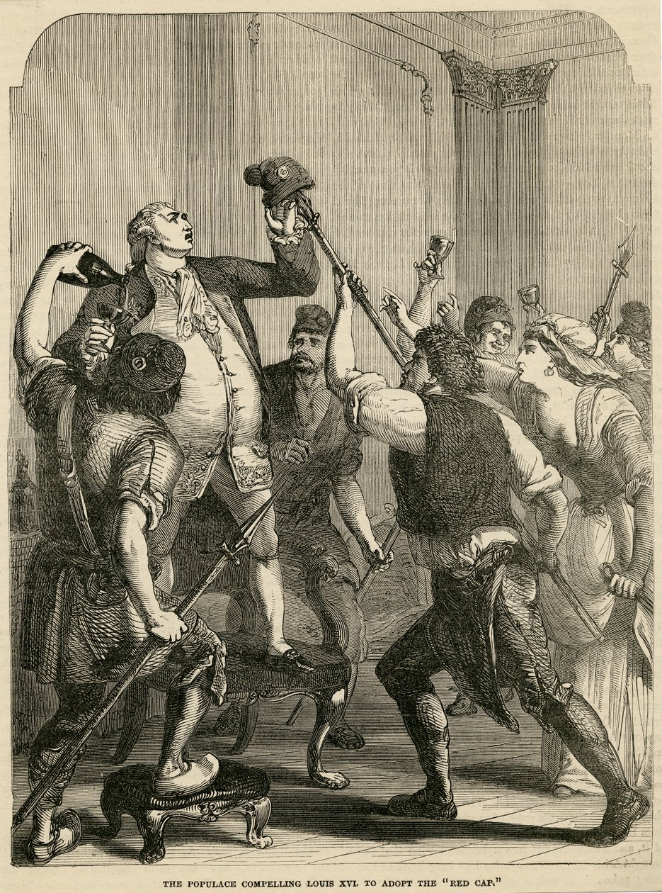 Le Peuple obligeant Louis XVI à adopter le bonnet rouge, 1792 - English School