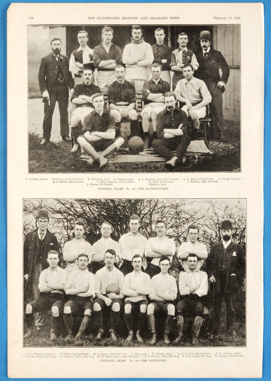 Les Ravensbourne et les Connaught, équipes de football présentées dans The Illustrated Sporting and Dramatic News, 13 février 1892 - English School