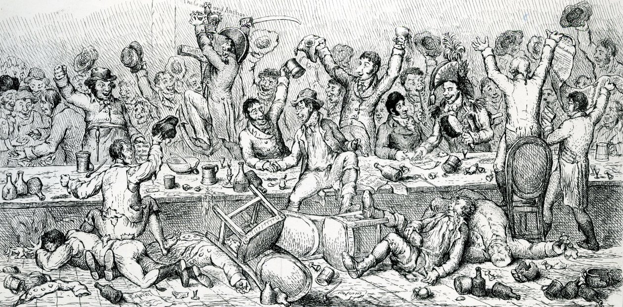 Le Dîner des réformateurs, illustration tirée du Satirist, 1809 - English School