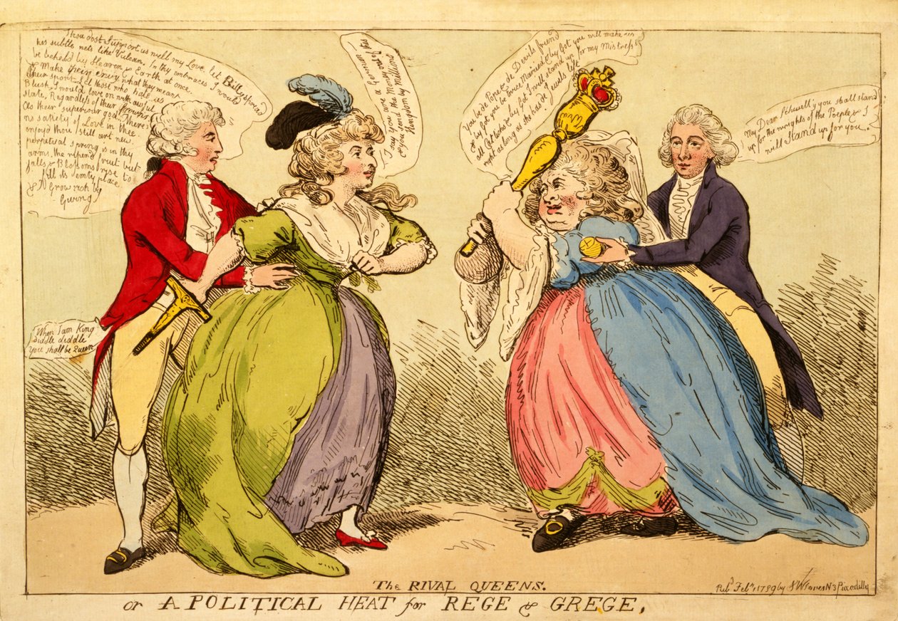Les reines rivales ou une chaleur politique pour Rege et Grege, 1789 - English School