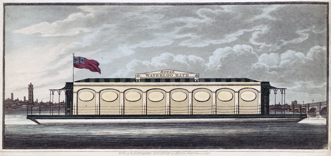 Le Bain Royal de Waterloo, pub. 1819 (gravure en couleur) - English School